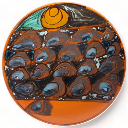 106 - Poole Pottery, a Delphis charger painted by Carol Holden c.1966-68, makers marks to base, diameter 3... 