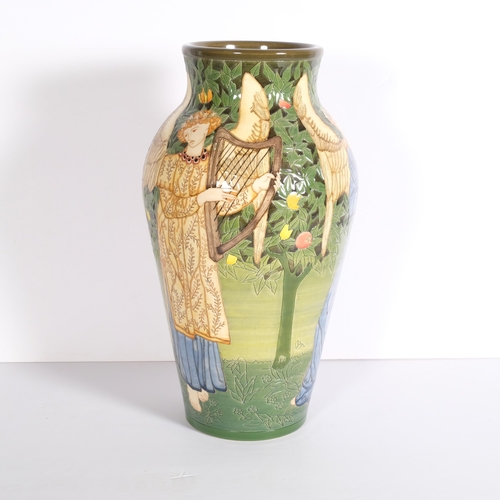 121 - Dennis Chinaworks, limited edition vase, angels on green background, designed by Sally Tuffin after ... 