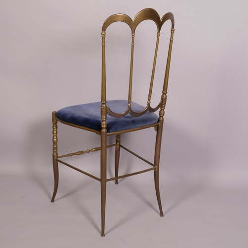 125 - A vintage Chiavari, Italian chair, Hollywood Regency brass frame, with blue upholstered seat pad, he... 