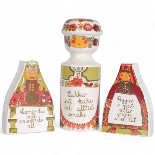 139 - Figgjo Flint, a Turi Folklore design salt, pepper and sugar shaker, unmarked