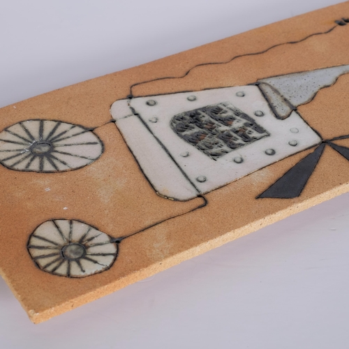 140 - An abstract vintage ceramic wall hanging plaque, 45 x 18cm