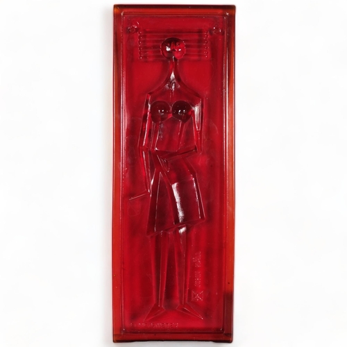 141 - John Kall for Elme, Sweden, a cast glass suncatcher plaque with abstract figure, together with a cas... 