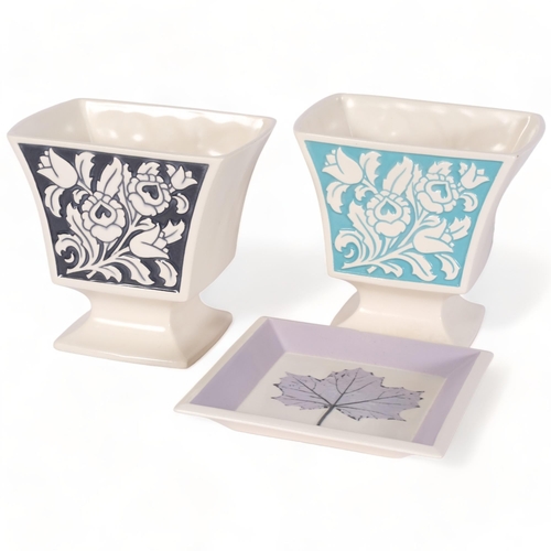 145 - John Clappison for Hornsea Pottery, two Nr 421 pattern vases together with a Maple leaf pin dish, al... 