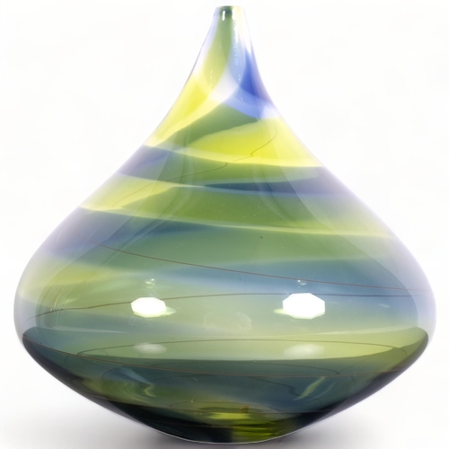 147 - Phil Atrill, a studio glass bulbous vase, blue/green concentric circle decoration, signed to base, h... 