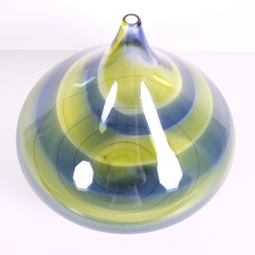 147 - Phil Atrill, a studio glass bulbous vase, blue/green concentric circle decoration, signed to base, h... 