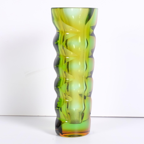 149 - Oldrich Lipsky for Exbor Glass, Czechoslovakia, a 1970s ripple green glass vase, etched EXBOR to bas... 