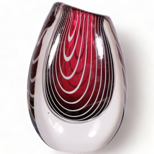 156 - Vicke Lindstrand for Kosta, a rare large size ruby red glass Zebra vase circa 1953, Sommerso overlai... 