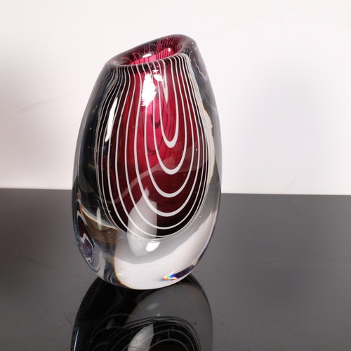 156 - Vicke Lindstrand for Kosta, a rare large size ruby red glass Zebra vase circa 1953, Sommerso overlai... 