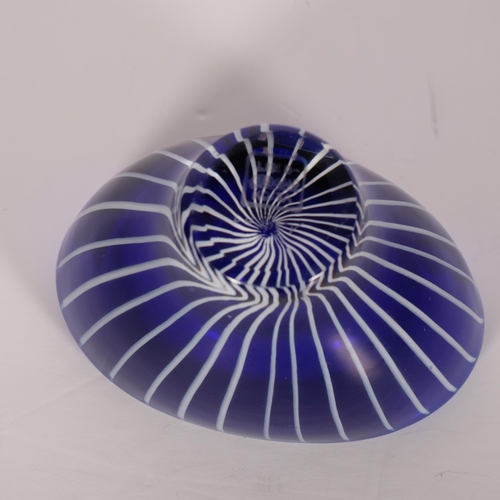 170 - Vicke Lindstrand for Kosta, a small oval shaped bowl in blue glass overlain with white milk glass ca... 