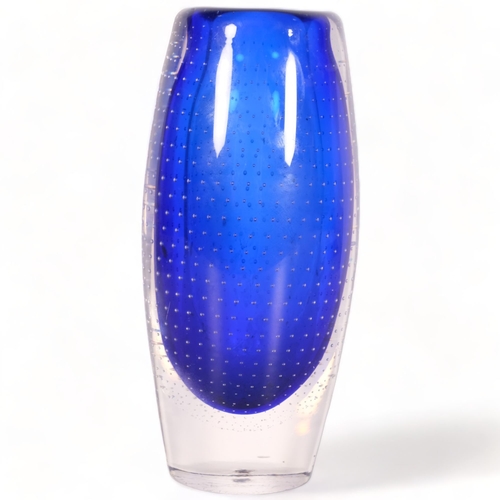 176 - Magnor Glassworks, Norway, a blown blue sommerso glass vase with internal bubbles, height 20.5cm