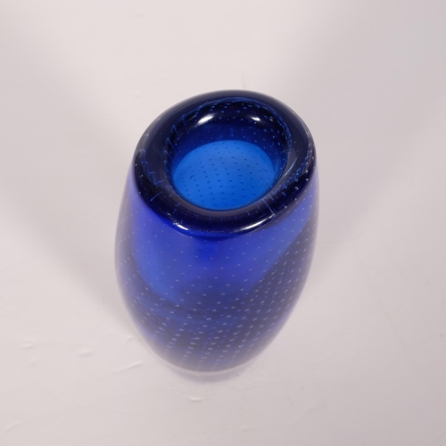 176 - Magnor Glassworks, Norway, a blown blue sommerso glass vase with internal bubbles, height 20.5cm