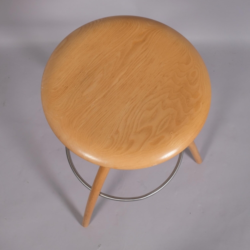 179 - A Trannon 3 legged high stool in steam bent ash by David Colwell and Roy Tam, height 67cm