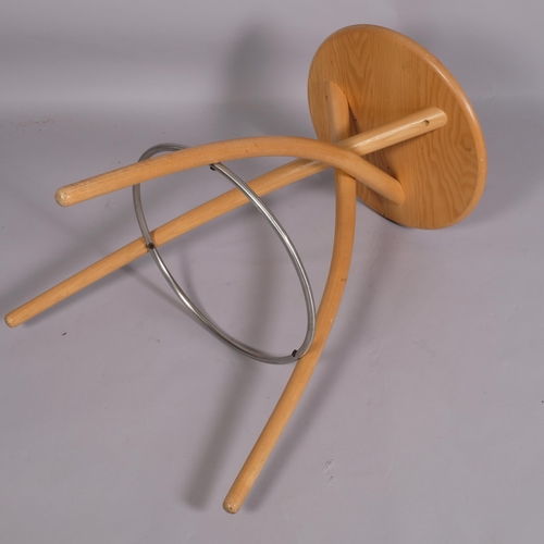 179 - A Trannon 3 legged high stool in steam bent ash by David Colwell and Roy Tam, height 67cm