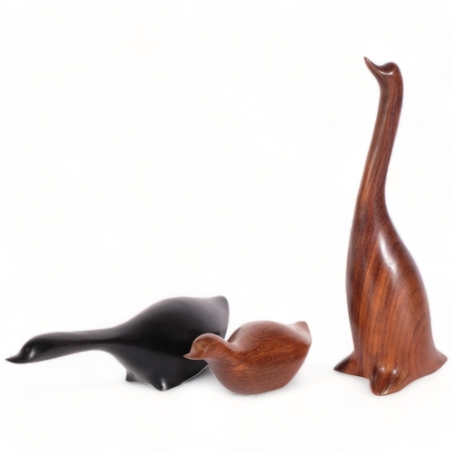 184 - 3 carved wood bird figures by John Fox, all signed JF to base with label of woods used, tallest 20cm