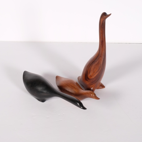 184 - 3 carved wood bird figures by John Fox, all signed JF to base with label of woods used, tallest 20cm