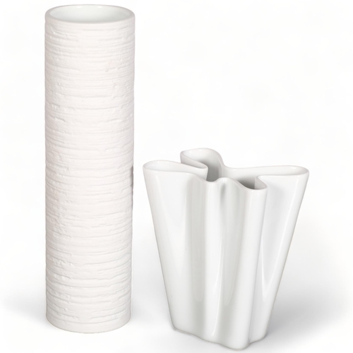 199 - 2 Mid 20th Century German vases, a Rosenthal model 14259 white wave vase, together with an Arzberg b... 