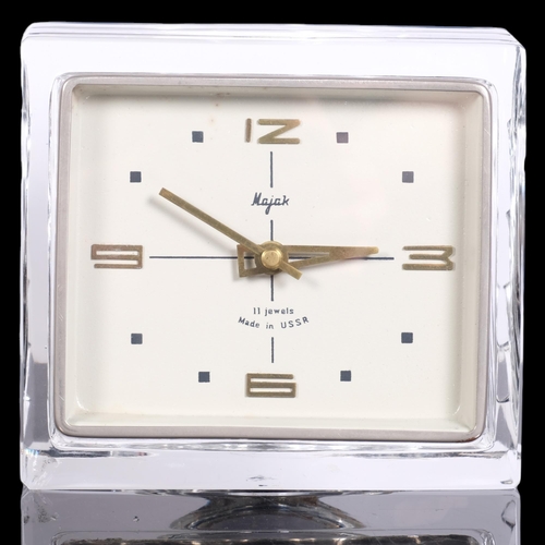 204 - A 1970s' Majak Crystal cased 8 Day clock, dial marked Made in USSR, height 13.5cm, working order