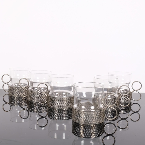 205 - Timo Sarpaneva for Iittala, a set of 6 Tsaikka glasses with nickel plated insert frames, height 8cm