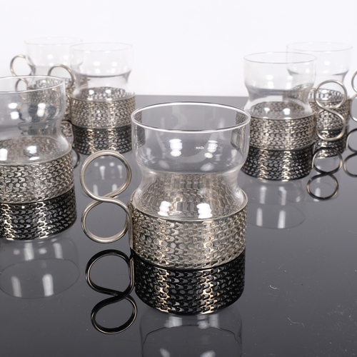 205 - Timo Sarpaneva for Iittala, a set of 6 Tsaikka glasses with nickel plated insert frames, height 8cm