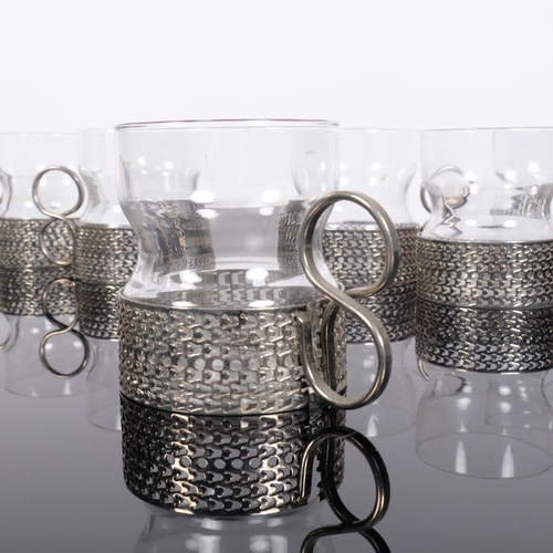 205 - Timo Sarpaneva for Iittala, a set of 6 Tsaikka glasses with nickel plated insert frames, height 8cm