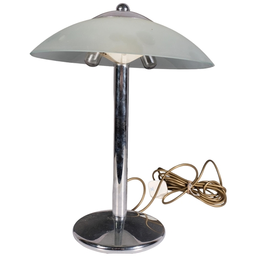 215 - A mid 20th century UFO/ Umbrella table lamp, steel with frosted glass shade, height 46cm