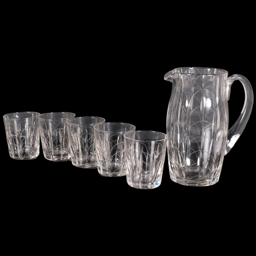 229 - Clyne Farquharson (1906-78), a cut glass water jug and 5 matching tumblers, 1930s' pattern, all sign... 