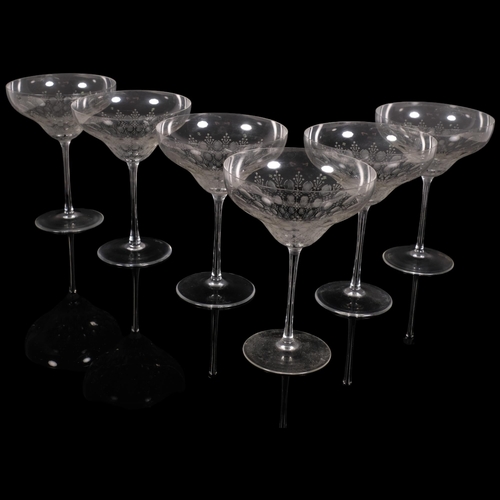 230 - Bjorn Wiinblad for Rosenthal, a set of 6 Romance cut glass Champagne/Martini glasses, height 17cm