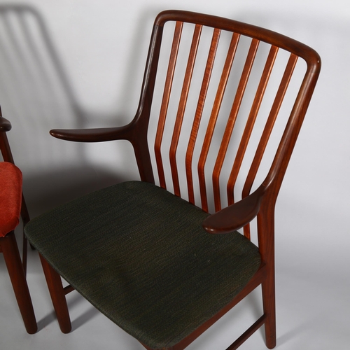 24 - Svend A Madsen for Moreddi, Denmark, a pair of 1960s' teak arm chairs, Made in Denmark stamp on fram... 