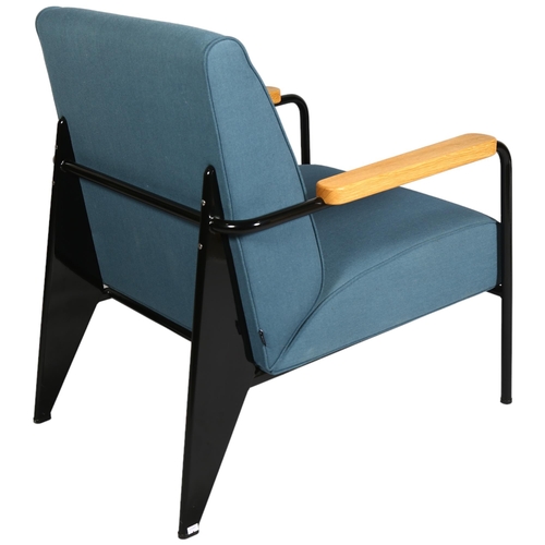 25 - Jean Prouve, a Fauteuil de Salon lounge chair by Vitra, the black painted steel frame with slate blu... 