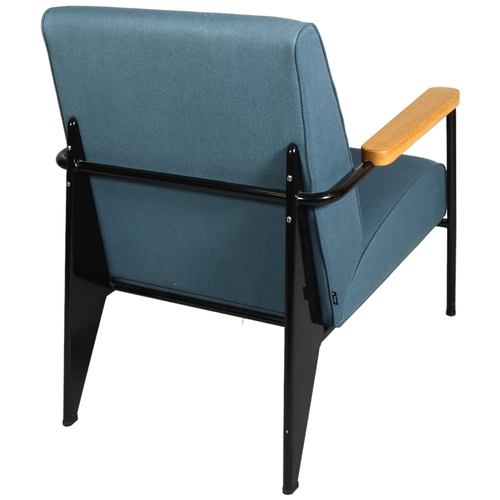 26 - Jean Prouve, a Fauteuil de Salon lounge chair by Vitra, the black painted steel frame with slate blu... 