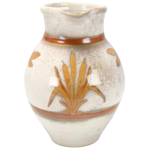 34 - Johnathan Chiswell-Jones, a studio pottery jug with lustre brushwork of Dragonflies and Bullrushes, ... 