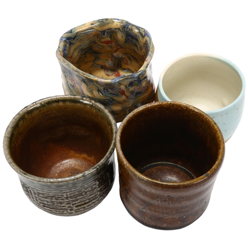 43 - 4 studio pottery Yunomi / tea bowls, Gilles Le Corre, Mike Dodd, Rosemary Cochrane, Patrick Galtie, ... 