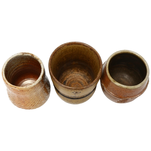 46 - Phil Rogers (1951-2020), 3 studio pottery Yunomi / tea bowls, all with makers mark, tallest 10.5cm