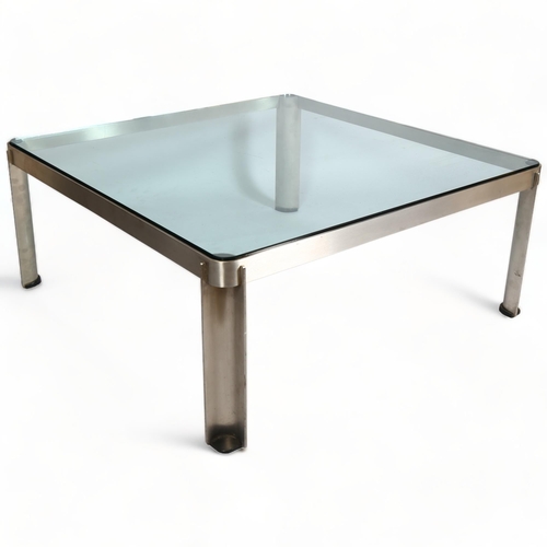 74 - Osvaldo Borsani, a mid-century T113 crystal glass and steel coffee table for Centro Progretti, Tecno... 