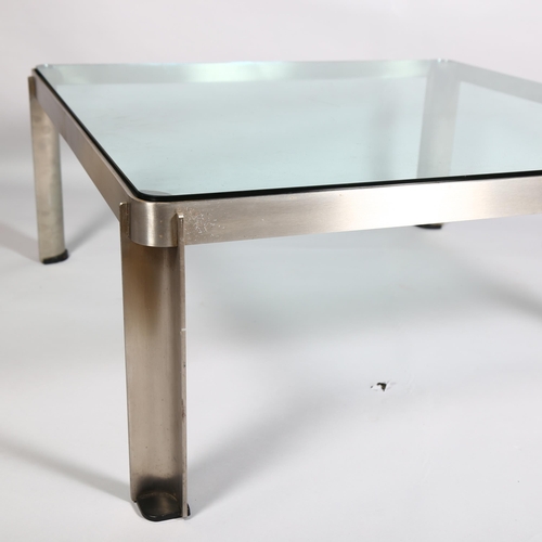 74 - Osvaldo Borsani, a mid-century T113 crystal glass and steel coffee table for Centro Progretti, Tecno... 