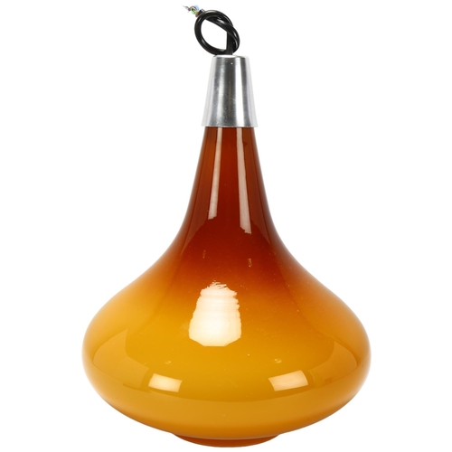 81 - A 1970s' Scandinavian amber glass ceiling pendant lamp, with aluminum cover and original fittings, h... 