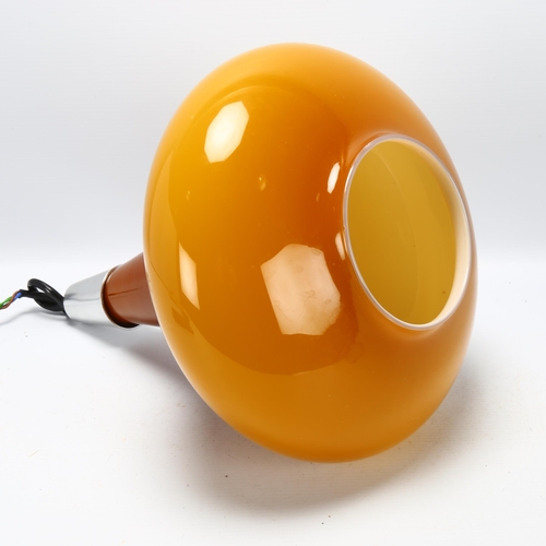 81 - A 1970s' Scandinavian amber glass ceiling pendant lamp, with aluminum cover and original fittings, h... 