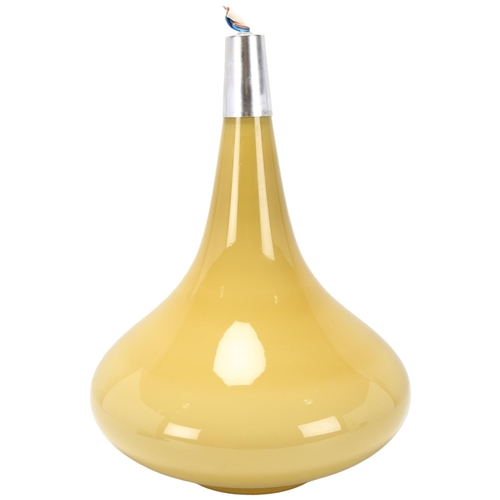 82 - A 1970s' Scandinavian cream glass ceiling pendant lamp, with aluminum cover and original fittings, h... 