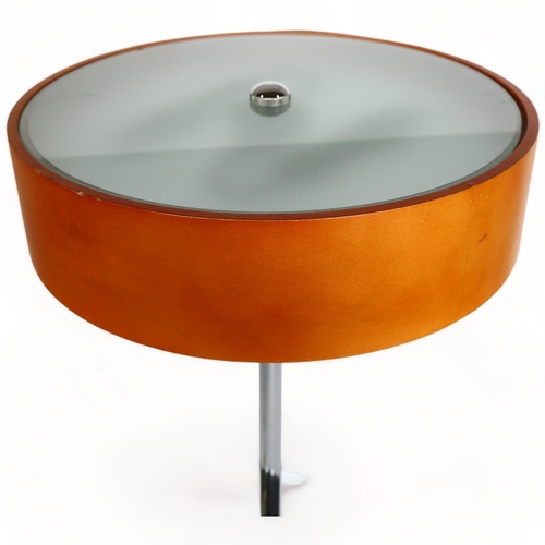 95 - A late 20th century table lamp, beech wood and frosted glass shade on chromed base, height 45.5cm