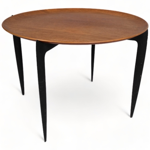 96 - Hans Engholm and Svend Willumsen for Fritz Hansen teak plywood tray-top coffee table with ebonised f... 