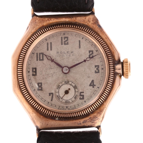1001 - ROLEX - a Vintage 9ct rose gold Oyster Prima mechanical wristwatch, circa 1927, circular silvered di... 