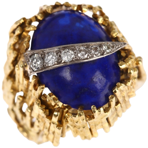 1106 - ALAN MARTIN GARD - a modernist 18ct gold lapis lazuli and diamond ring, maker AMG, London 1969, the ... 