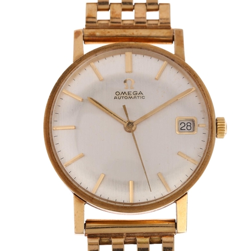 1017 - OMEGA - a 9ct gold automatic calendar bracelet watch, ref. 162.5002, circa 1963, silvered dial with ... 