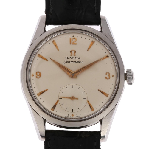 1018 - OMEGA - a stainless steel Seamaster mechanical wristwatch, ref. 2937-2, circa 1956, silvered dial wi... 
