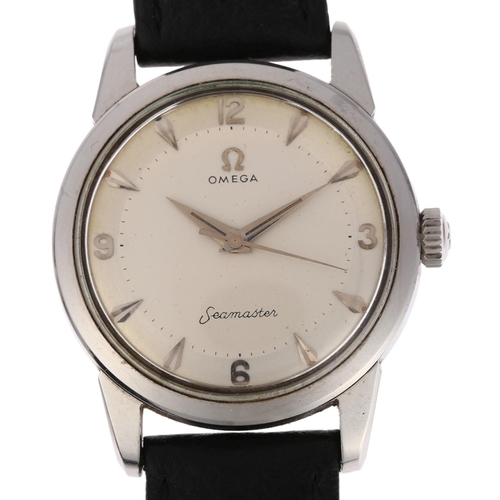 1023 - OMEGA - a stainless steel Seamaster mechanical wristwatch, ref. 3048, circa 1956, silvered dial with... 