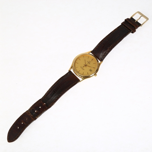1024 - OMEGA - a gold plated stainless steel Seamaster quartz calendar wristwatch, ref. 1430, champagne dia... 
