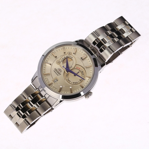 1029 - ORIENT - a stainless steel Sun and Moon automatic calendar bracelet watch, ref. ET0P-C0-A, silvered ... 