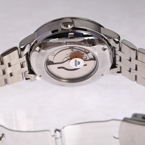 1029 - ORIENT - a stainless steel Sun and Moon automatic calendar bracelet watch, ref. ET0P-C0-A, silvered ... 