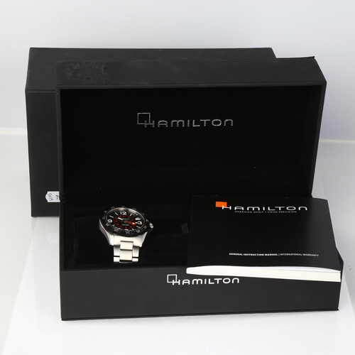 1031 - HAMILTON - a stainless steel Khaki GMT Air Race automatic calendar bracelet watch, ref. H767550, bla... 