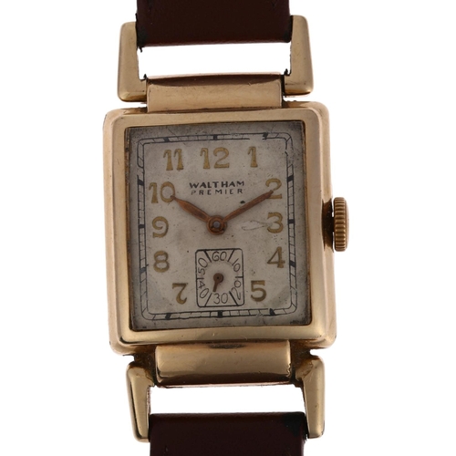 1047 - WALTHAM - an American 10k gold filled Premier Doctor's mechanical wristwatch, circa 1940s, silvered ... 